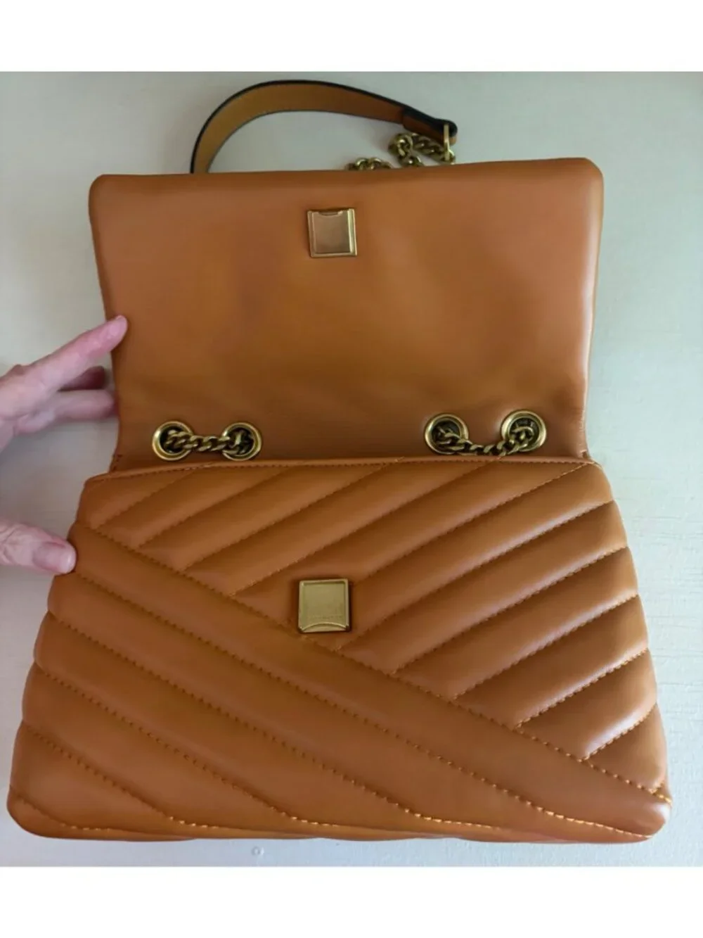 NWT Tory Burch Kira Chevron Leather Convertible Shoulder Bag Squash Orange